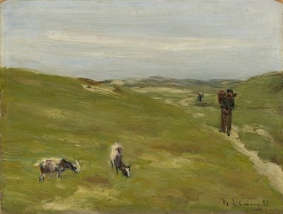 Wiese mit Bauer und grasenden Ziegen von Max Liebermann